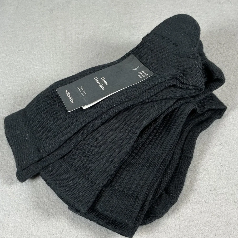 Nordstrom Organic Cotton Rib Crew Socks Black Regular 7.5-12.5 Unisex NWT